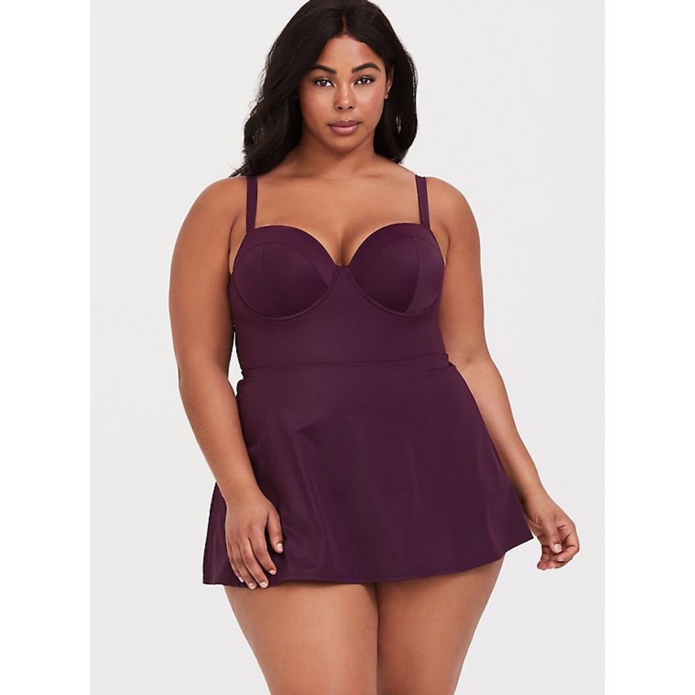 NEW Torrid Grape Purple Push-Up Demi Skater Swim Dress Size 4X